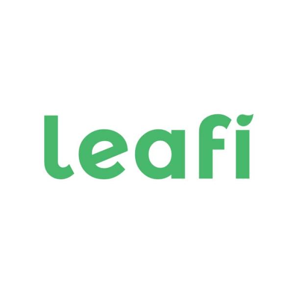 Leafi Logois bright and green With as small leaf that dots the I in Leafi
