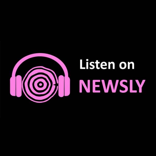 Newsly Icon, it is a black background with a pink logo