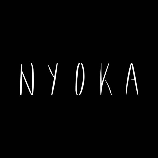 Nyoka Logo: White text and black background 